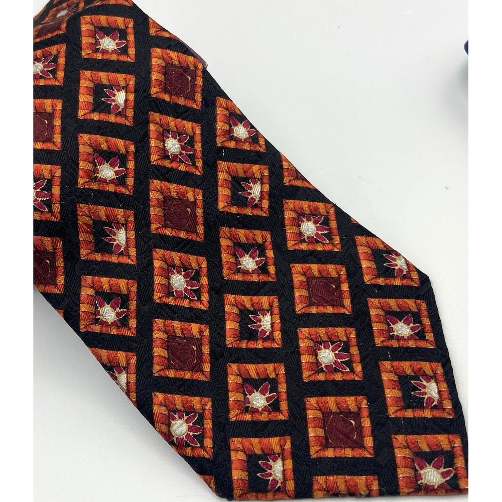 Ermenegildo Zegna Black Orange Dk Red Tie 100% Silk Italy